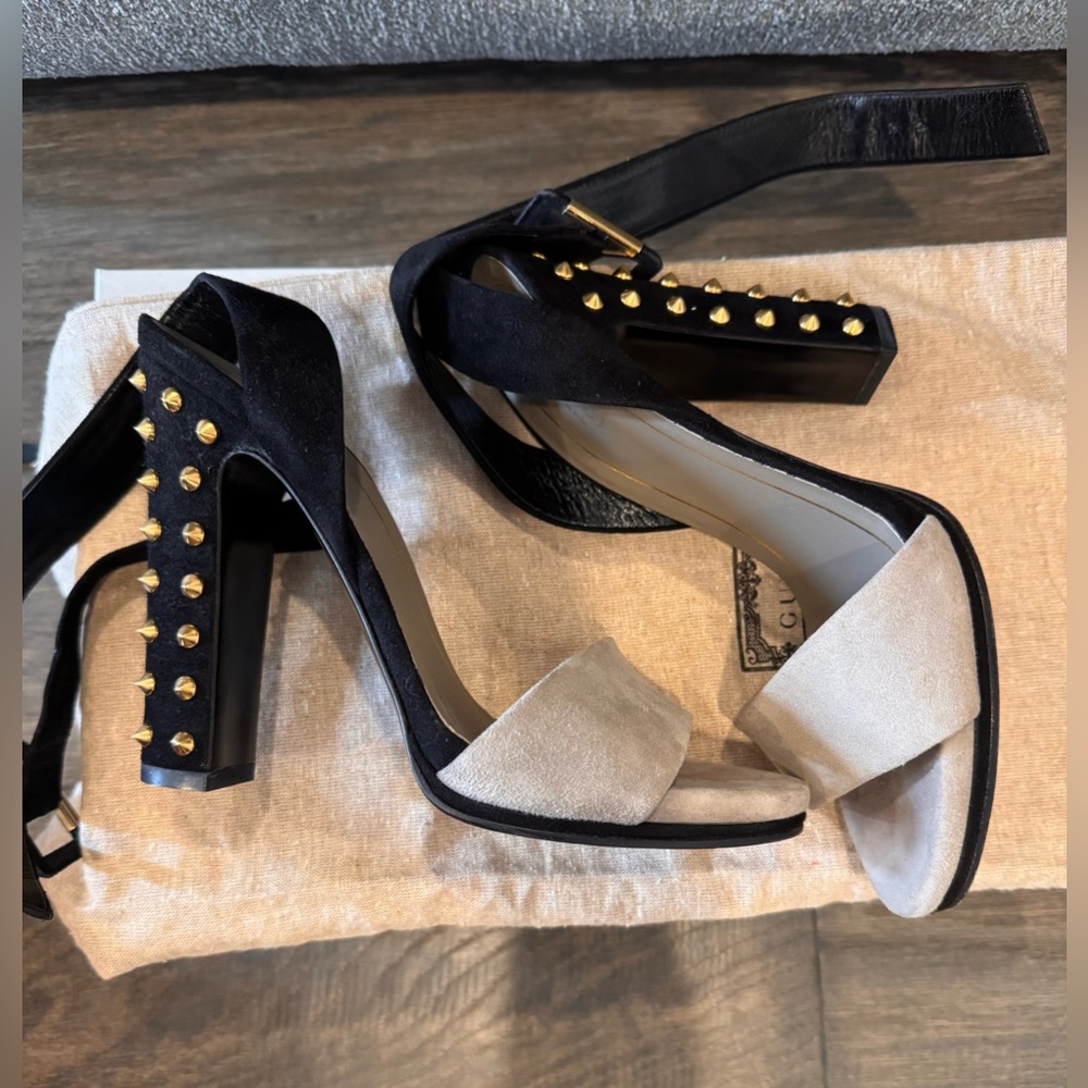 Gucci Black and Grey Madison Heels with Gold Studs